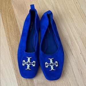 Tory Burch Royal Blue Suede Flats with Gold Accents